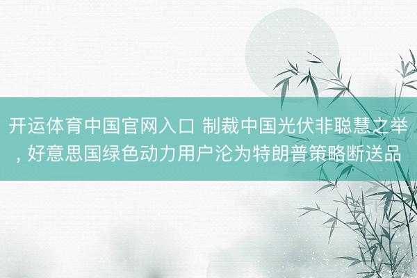 开运体育中国官网入口 制裁中国光伏非聪慧之举， 好意思国绿色动力用户沦为特朗普策略断送品