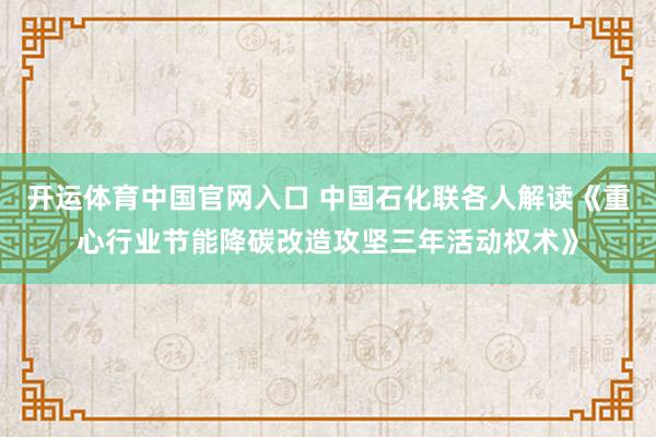 开运体育中国官网入口 中国石化联各人解读《重心行业节能降碳改造攻坚三年活动权术》